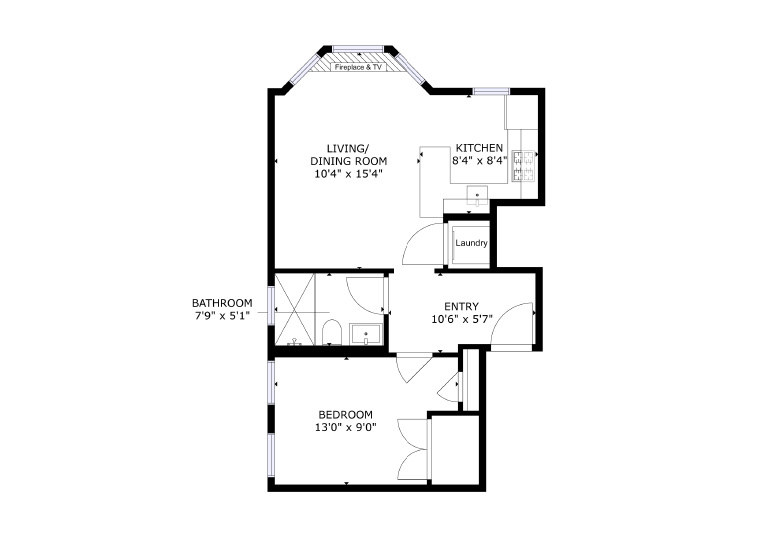 Clarendon 1 Bed 1 Bath Floor Plan